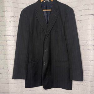 Men's Italian Cesarani Navy Blue Pin Striped Wool Suit 44L 38W